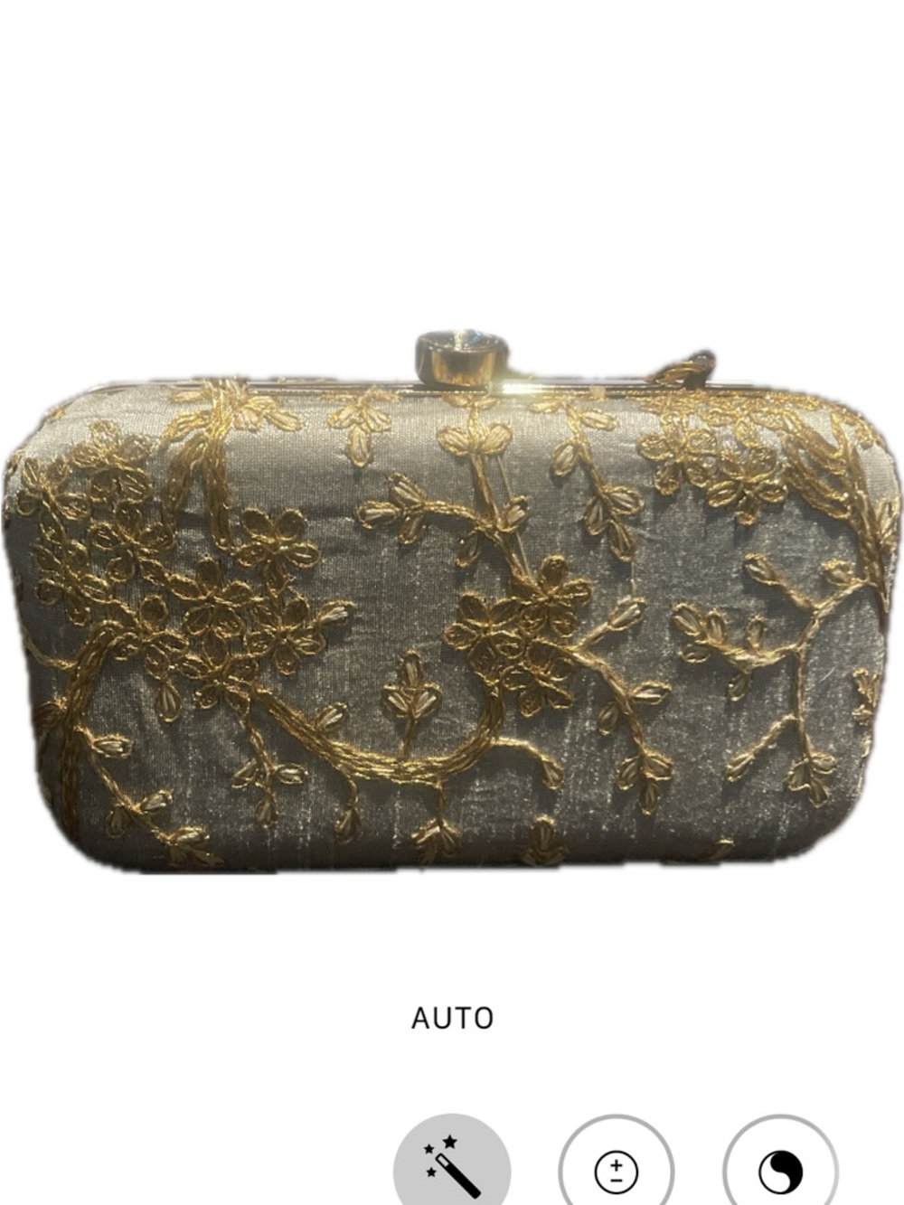 Elegant Gold-Embroidered Silver Evening Clutch